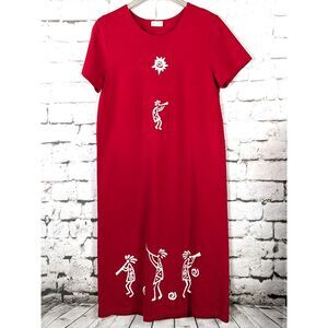 VINTAGE CITE Kokopelli French Terry Maxi T-Shirt Dress Southwestern Hippie Large